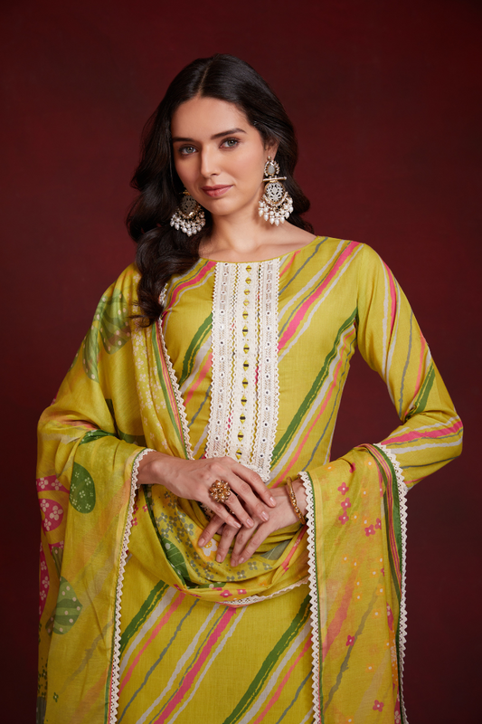 Rozana - Cotton Yellow Striped Suit Set