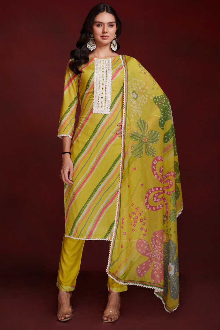 Rozana - Cotton Yellow Striped Suit Set