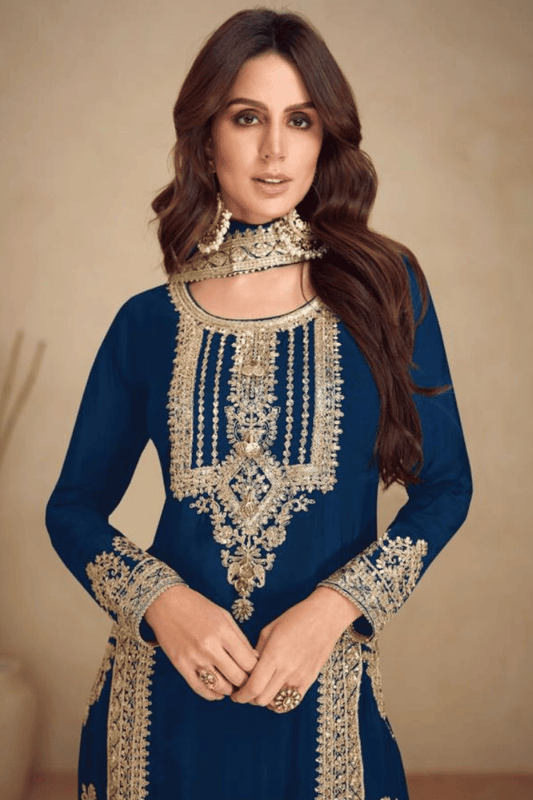 Sakhi - Blue Chinon Sleek Kurta Set