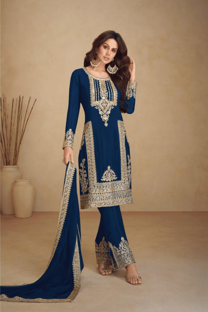 Sakhi - Blue Chinon Sleek Kurta Set