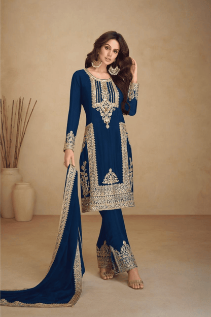 Sakhi - Blue Chinon Sleek Kurta Set