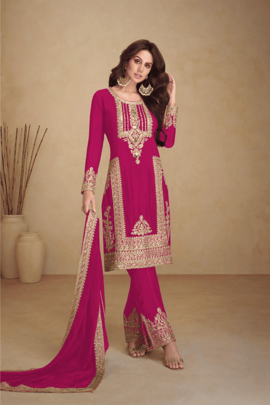 Sakhi - Magenta Chinon Sleek Kurta Set