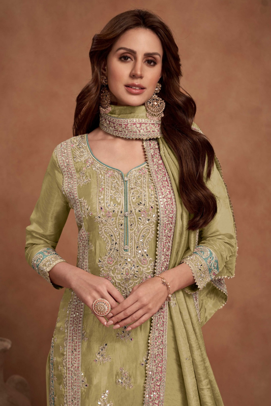 Sakhi - Lime Green Sharara Set with Zari Work