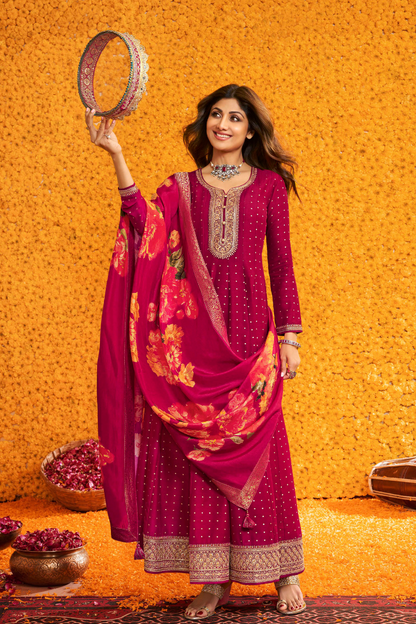 Effortless Festive Anarkali with Printed Dupatta