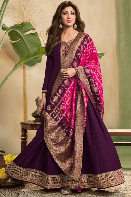 Sakhi - Purple Anarkali with Banarsi Dupatta