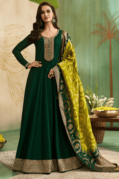 Sakhi - Green Anarkali with Banarsi Dupatta