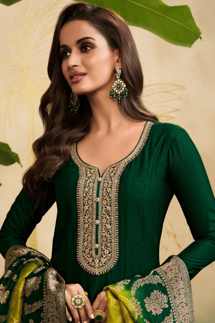 Sakhi - Green Anarkali with Banarsi Dupatta