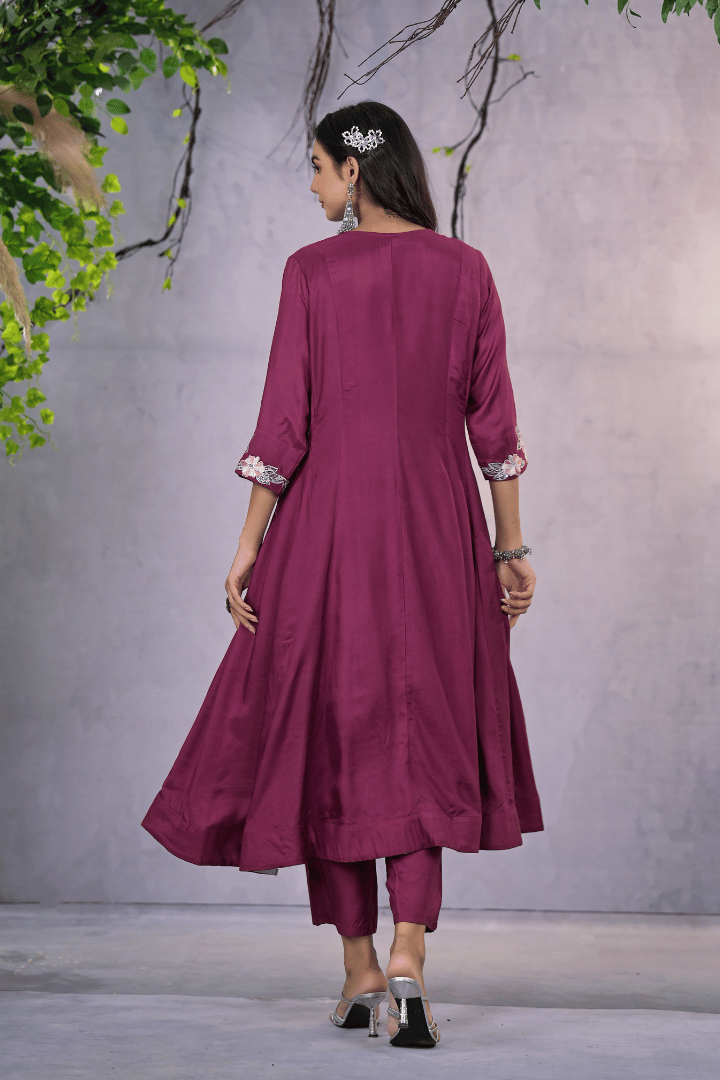 Sakhi - Wine Breezy Flair Kurta Set