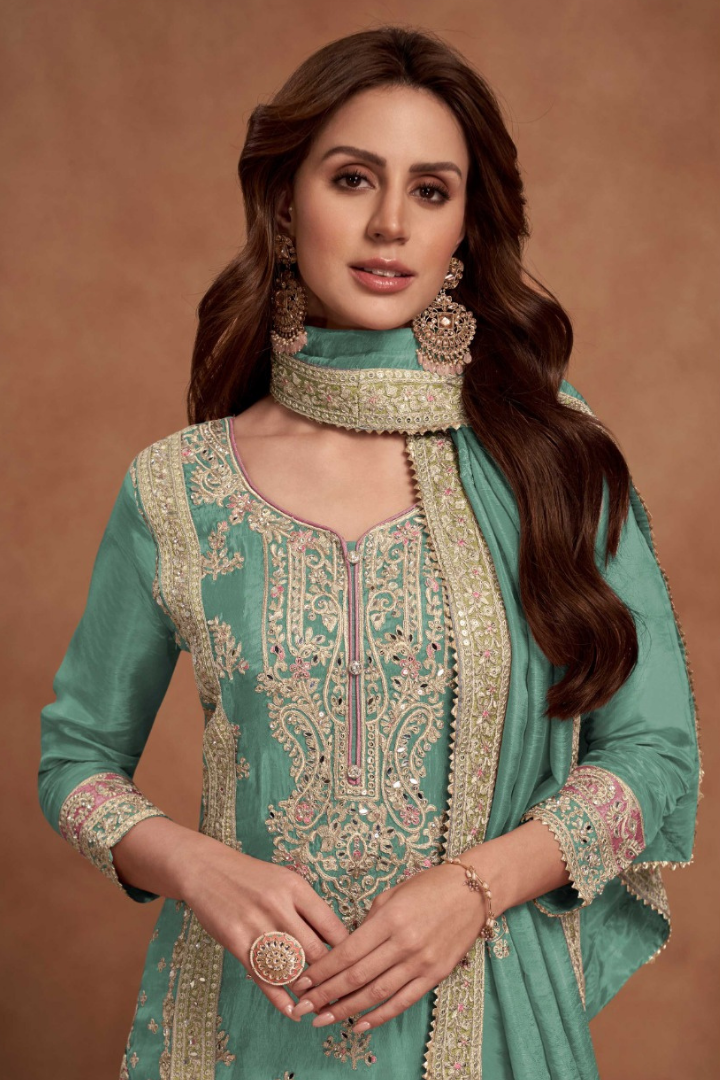 Sakhi - Teal Sharara Set with Zari Work