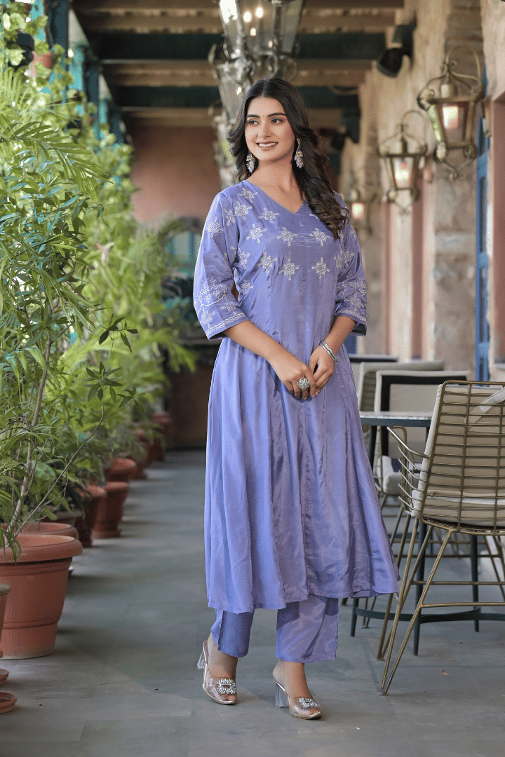 Sakhi - Lavender A Line Flair Kurta Set