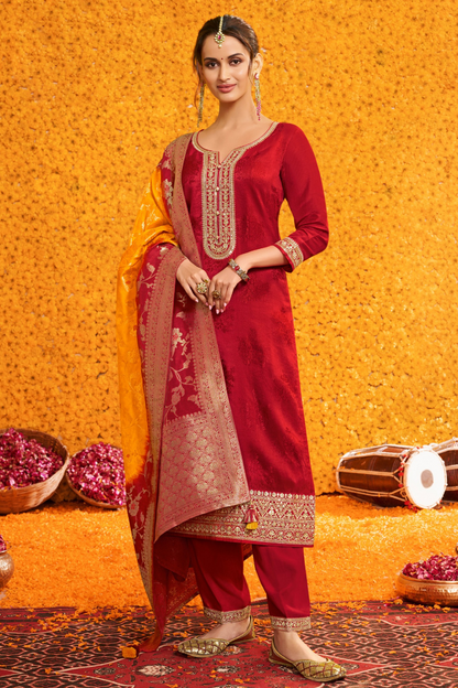 Effortless Silk Suit Set with Banarsi Dupatta