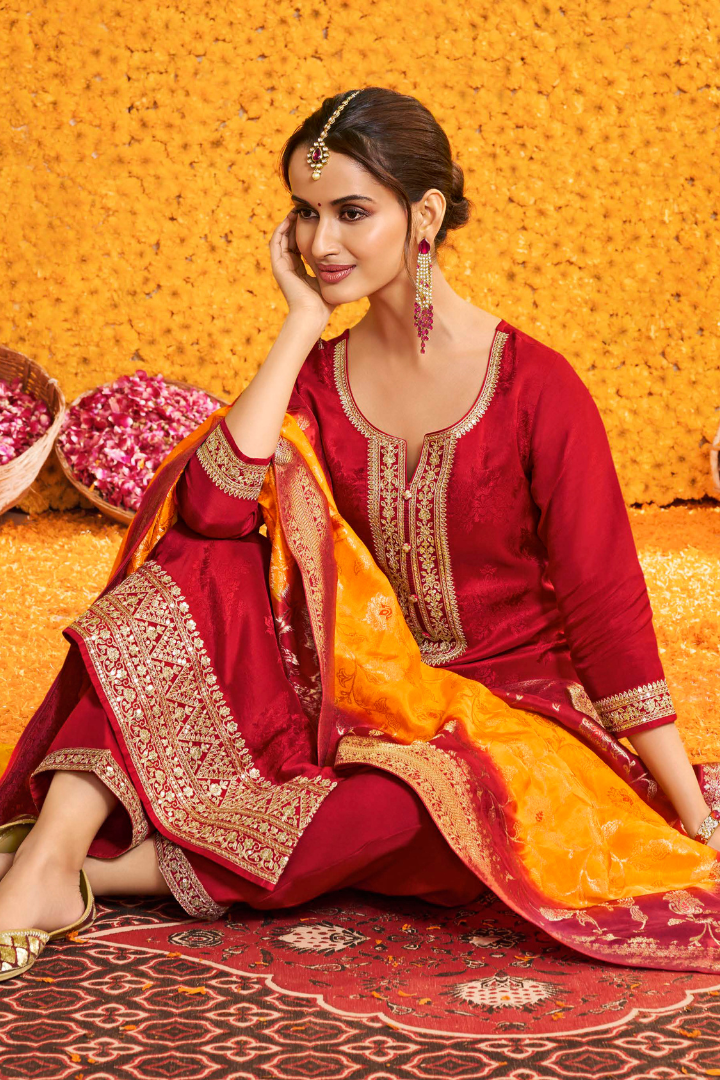 Effortless Silk Suit Set with Banarsi Dupatta