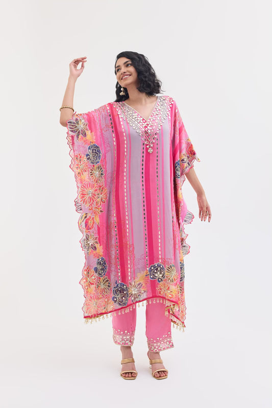 Dreamy Shades of Pink Striped Kaftan